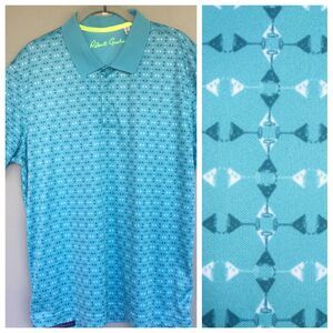 Robert Graham Polo Shirt Mens Large Blue All Over Print Classic Fit Golf Casual